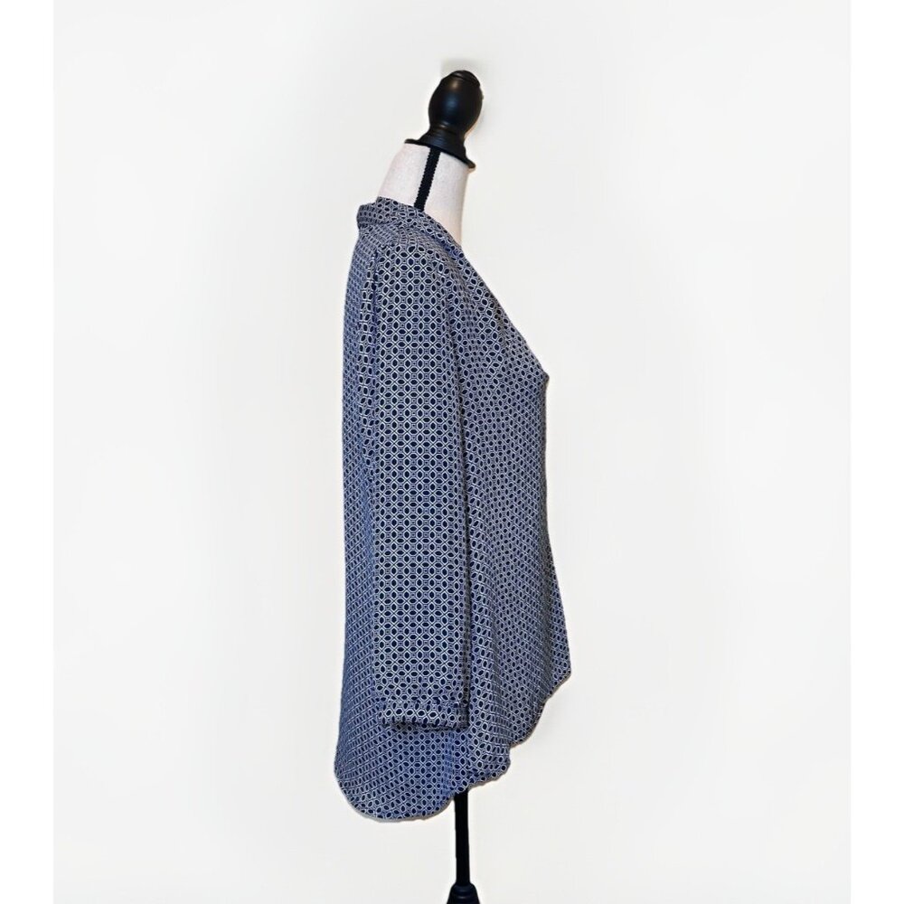 Laundry by Shelli Segal Top Women’s Large Blue And White Geometric Print Blouse - Picture 4 of 10